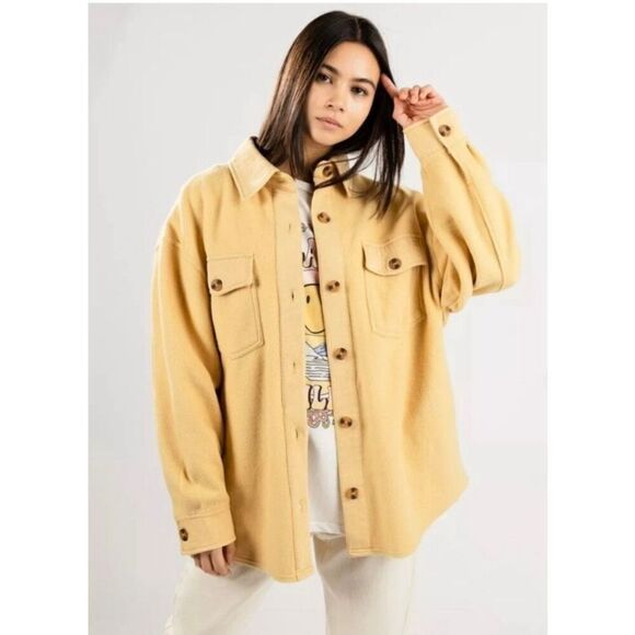 Billabong Anytime Shacket Oversized Button-Through Jacket Buttery Yellow Size La - Picture 1 of 9